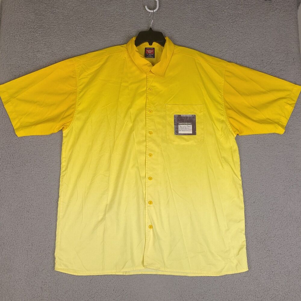 Vintage Pure Playaz Shirt Mens XXL Yellow Floppy Disk Button Down Short Sleeve‎